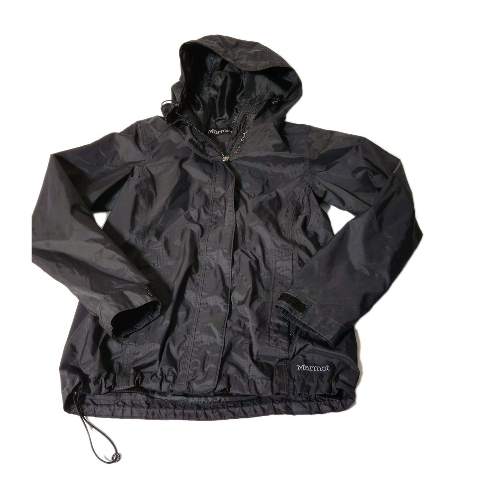 Marmot Nylon Hooded Rain jacket Size S Packable Black Full Zip‎